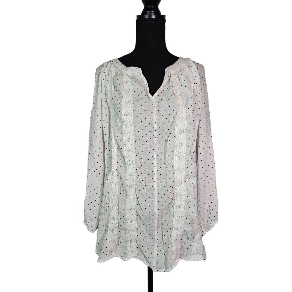 Emily Daniels Women's Tunic Top, Size 2X, White, Black Polka Dots, 3/4 Sleeve